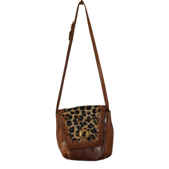 New York & Company Joseph B. Exclusive Leopard Brown Leather Shoulder Bag Purse - Picture 8 of 9